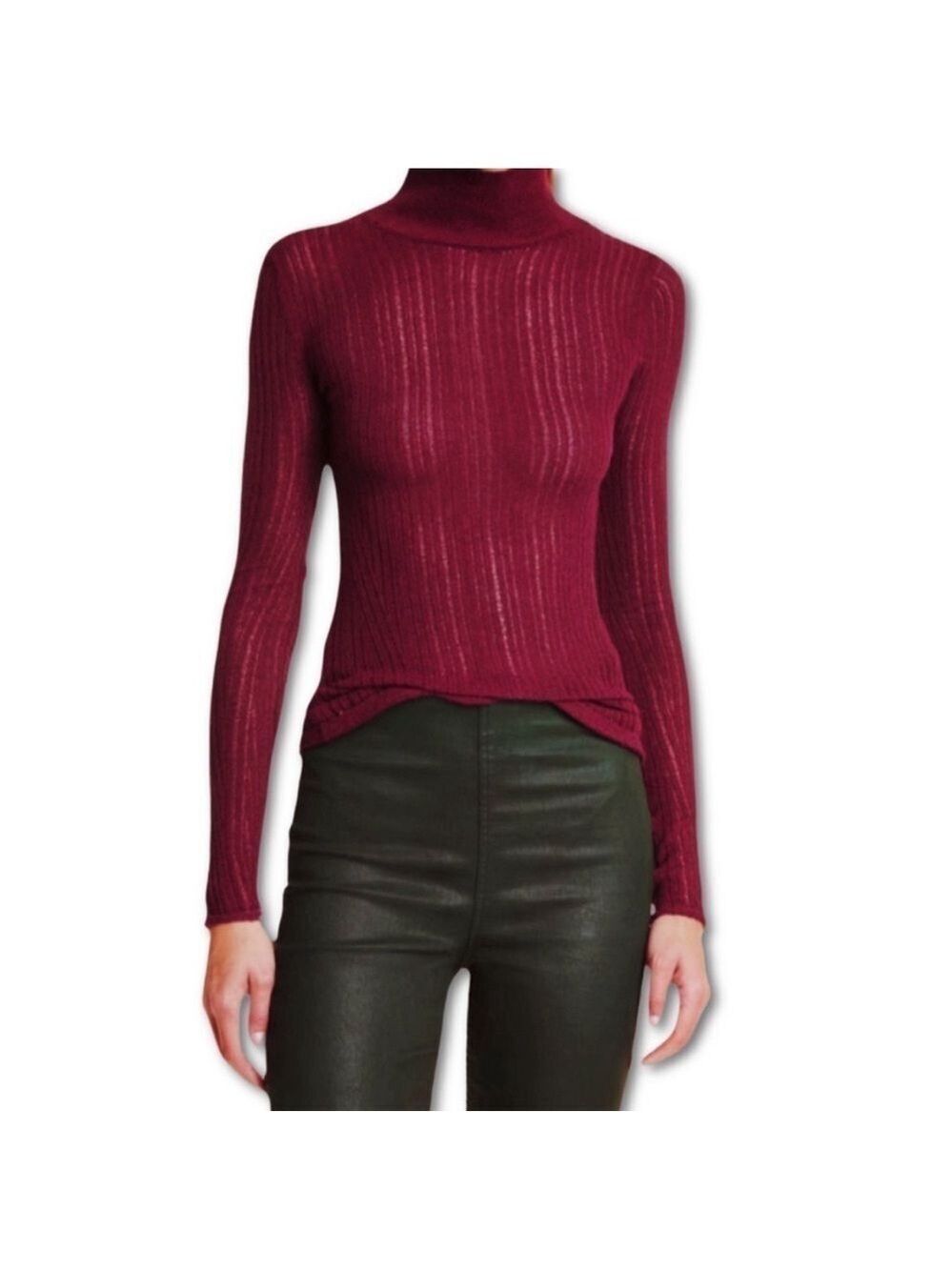 Rag & Bone Lexi Semi Sheer Metallic Stretch Ribbed Turtleneck Sweater Sz Large